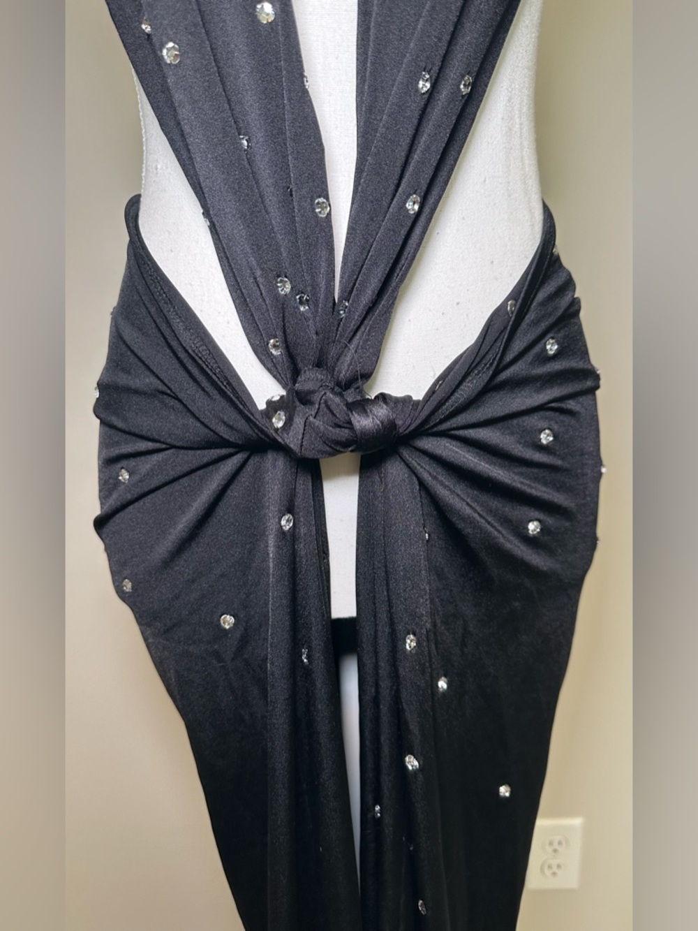 Black Rhinestone Cutout Halter Maxi Dress Backless Glam Sexy Evening Gown‎ S/M - Picture 9 of 11